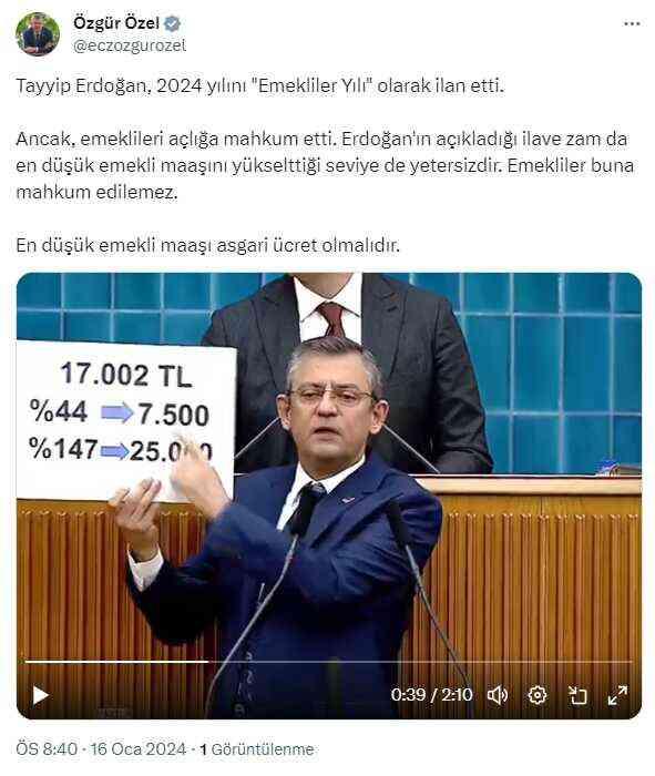 CHP lideri Özgür Özel'den emekliye yüzde 5 ek zam gelmesine ilişkin ilk sözler