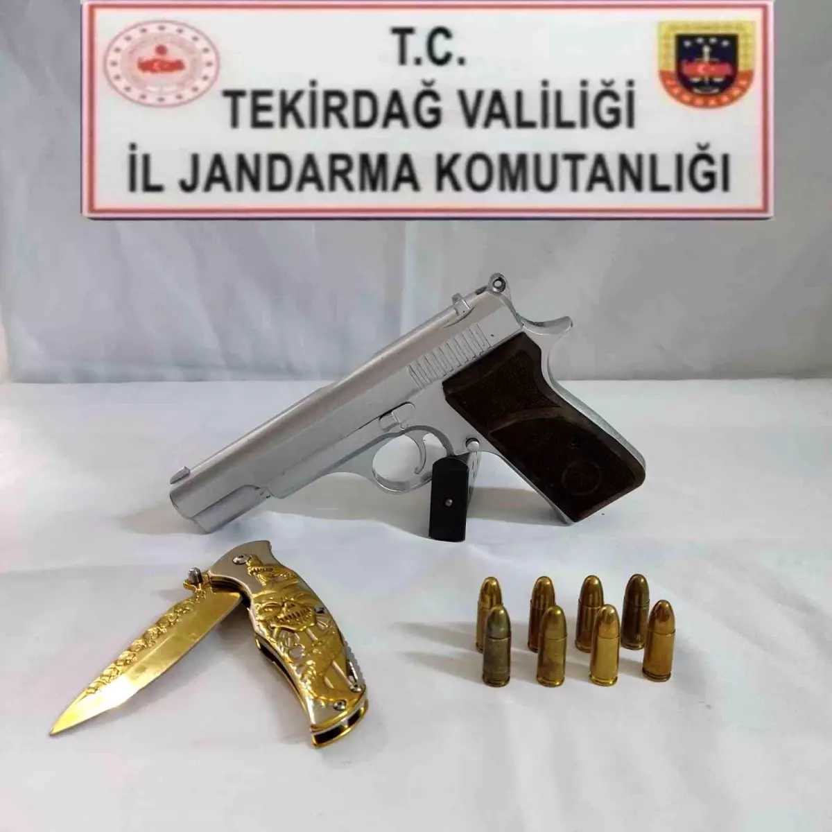 Tekirdağ İl Jandarma Komutanlığı'ndan araçta silah ve bıçak ele geçirildi