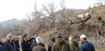 Şemdinli Kaymakamı Ali Ekber Ateş, toprak kaymasının yaşandığı bölgelerde incelemelerde bulundu