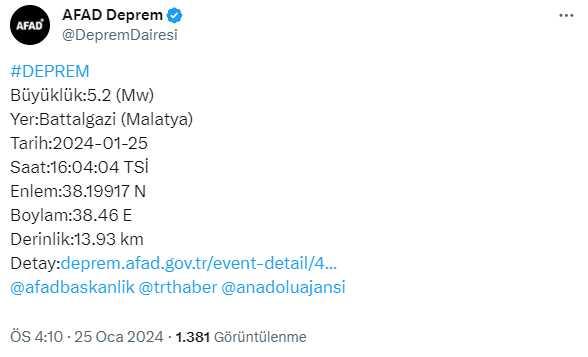 Elazığ deprem mi oldu? SON DAKİKA! Az önce Elazığ'da kaç şiddetinde deprem oldu?