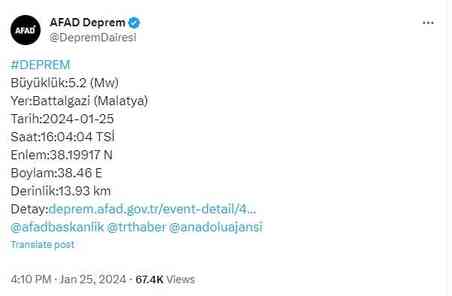 SON DAKİKA 25 OCAK AZ ÖNCE DEPREM Mİ OLDU? Malatya'da en son depremler kaç şiddetinde oldu? Kandilli Rasathanesi ve AFAD deprem listesi!
