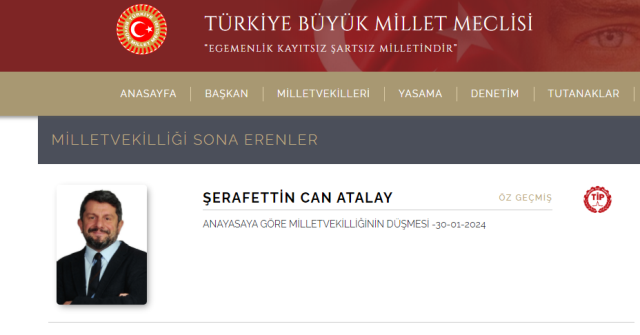 Can Atalay'ın ismi TBMM resmi sitesindeki 'Milletvekilliği Sona Erenler' kısmına eklendi