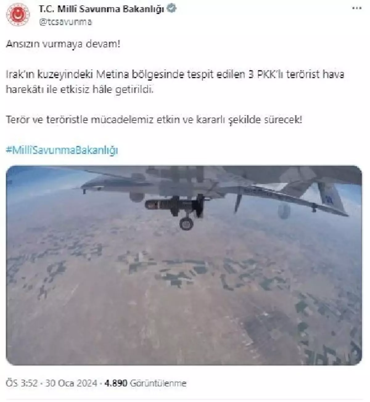 Irak'ın kuzeyinde 3 PKK'lı terörist etkisiz hale getirildi