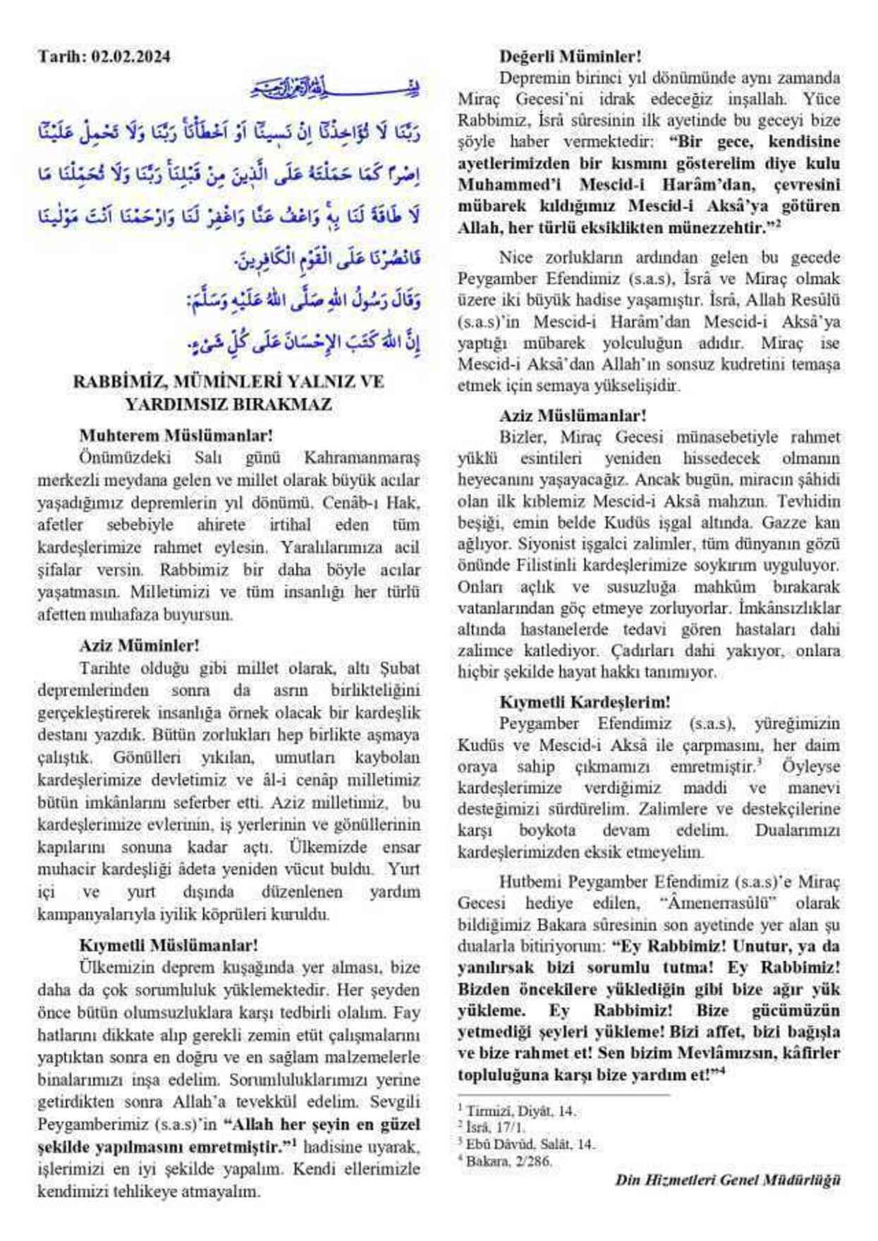 2 Şubat Cuma Hutbesi yayınlandı! 2 Şubat Cuma Hutbesi tam metni! Diyanet 2 Şubat Cuma Hutbesi!