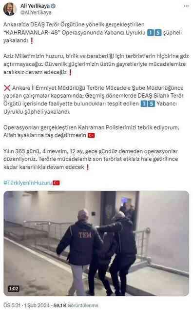Ankara'da DEAŞ Terör Örgütüne Yönelik Operasyonda 15 Şüpheli Yakalandı