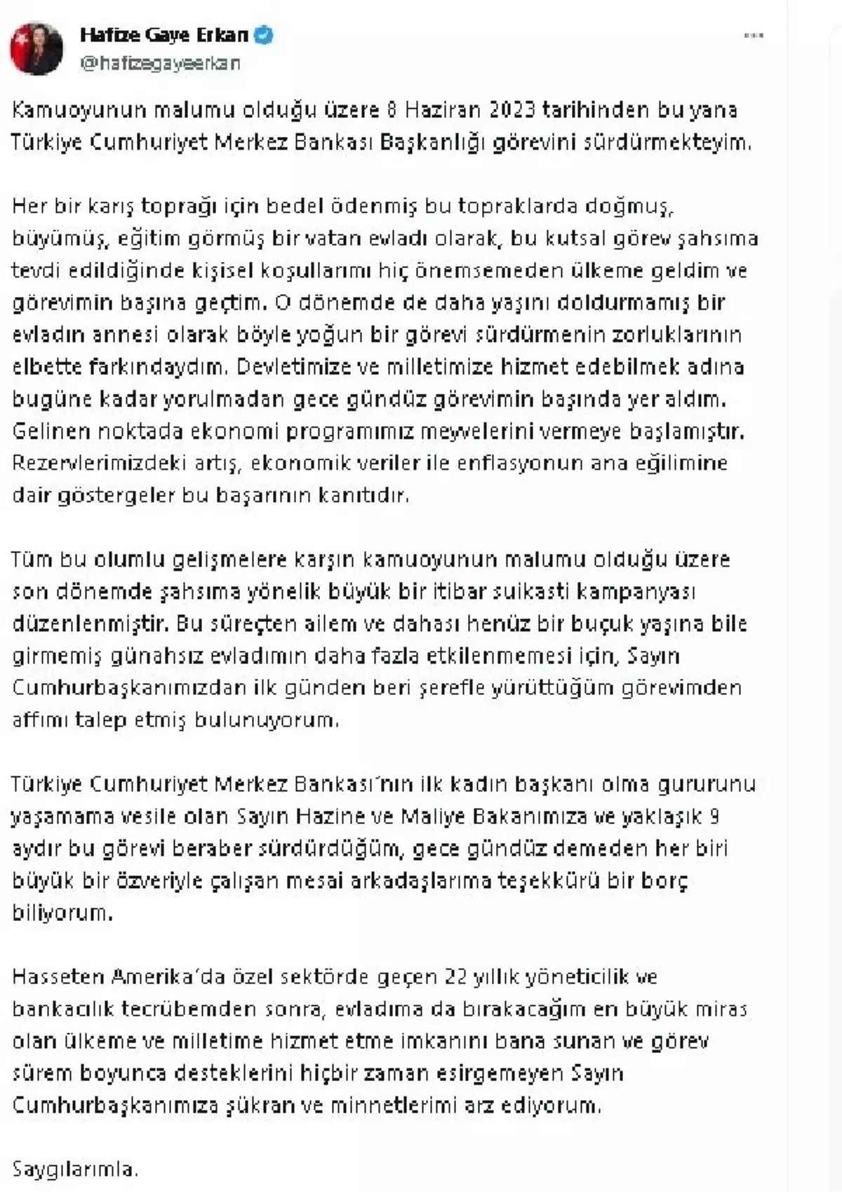 Merkez Bankası Başkanı Hafize Gaye Erkan İstifa Etti