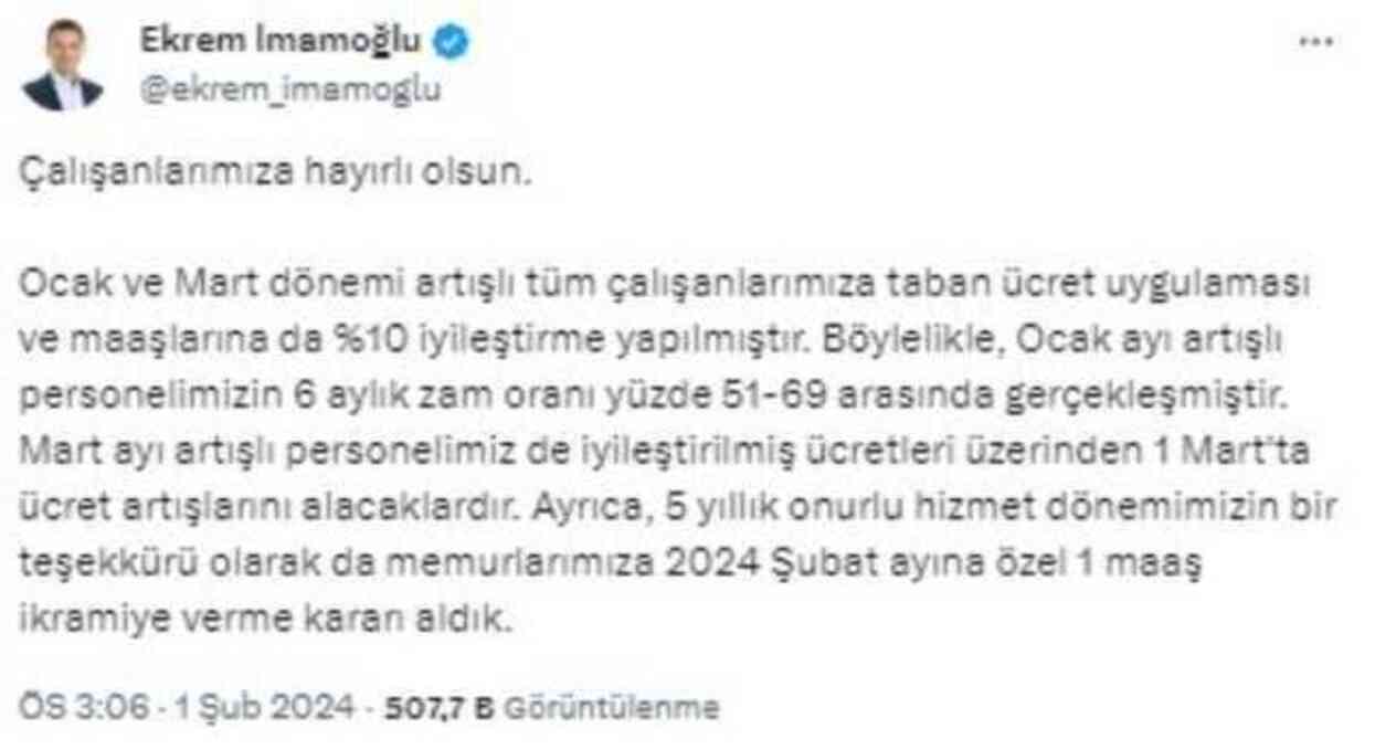 İBB çalışanlarına zam var mı? İBB çalışanlarına ne kadar, yüzde kaç zam yapılacak? SON DAKİKA: İMAMOĞLU, ZAMMI DUYURDU!