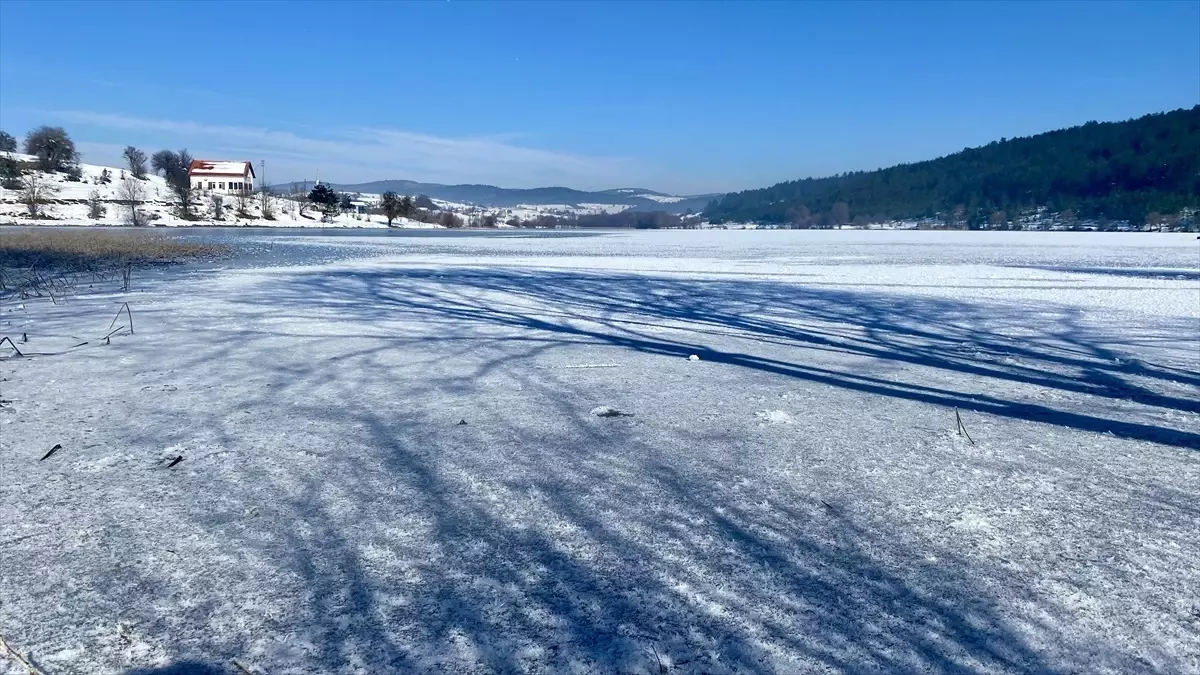 Eflani'deki Göletlerin Yüzeyi Buz Tutarak Eşsiz Manzaralar Oluşturdu