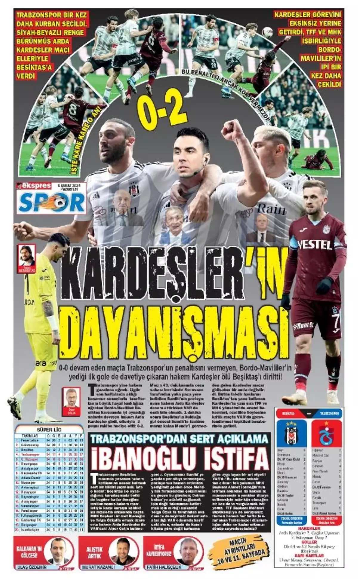 Trabzonspor Beşiktaş'a mağlup oldu ve 3. sırayı kaybetti