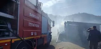 Samsun'da samanlık yangını itfaiye tarafından söndürüldü