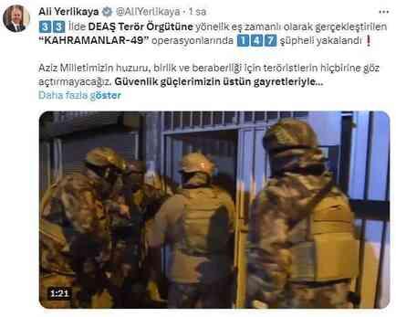 33 ilde düzenlenen DEAŞ operasyonunda 147 şüpheliye gözaltı 33 ilde düzenlenen DEAŞ operasyonunda 147 şüpheliye gözaltı