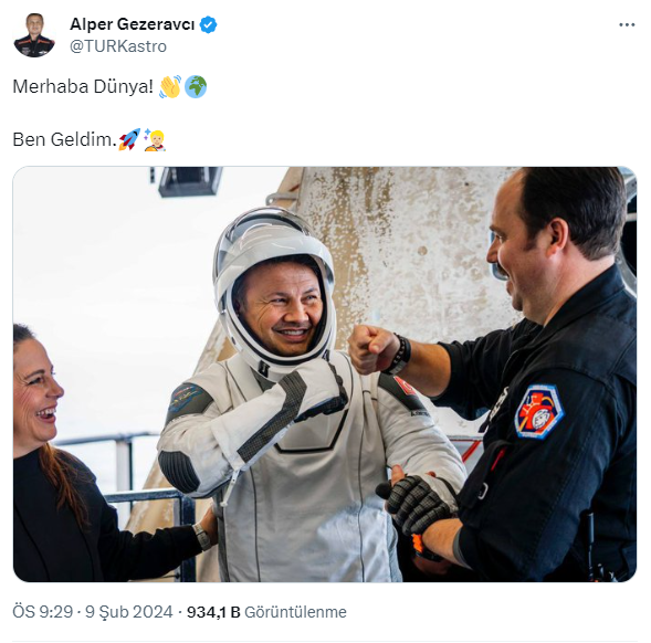 İlk Türk astronot Alper Gezeravcı'dan yeryüzüne adım attıktan sonra ilk paylaşım: Merhaba Dünya, ben geldim