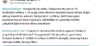 ABD Büyükelçisi: Türkiye'nin F-16 uçakları satın alma kararı önemli bir adım