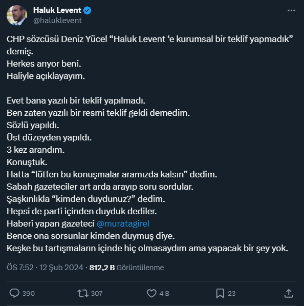CHP'nin Hatay adaylığı teklif ettiği Haluk Levent'ten ikinci açıklama: 3 kez arandım