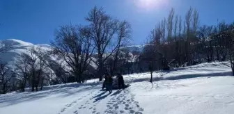 Van'da kar altında kalan samanlar kızakla taşındı