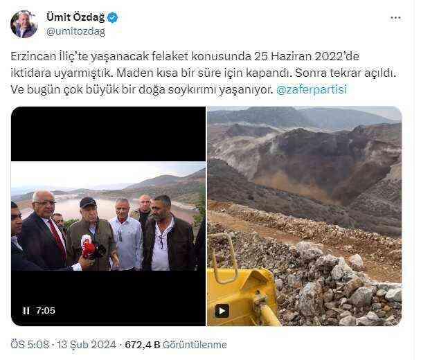 Ümit Özdağ'dan Erzincan'daki maden faciasıyla ilgili açıklama: Topraktaki çatlağı sabah vardiyasındaki işçiler görmüş
