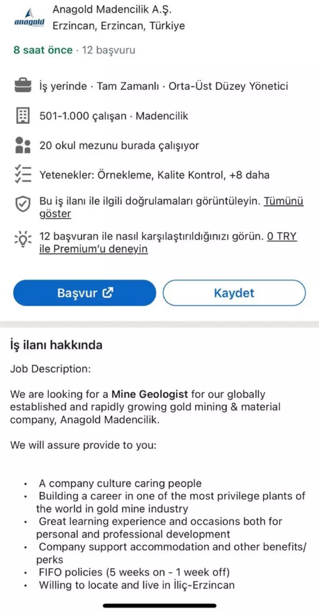 Erzincan'daki maden faciası sonrası şirketten yeni iş ilanı: İnsanları önemseyen şirket kültürü