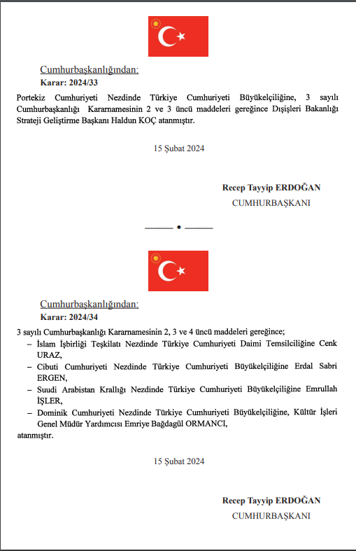 Cumhurbaşkanı Erdoğan imzaladı: Bazı ülkelere yeni büyükelçiler atandı