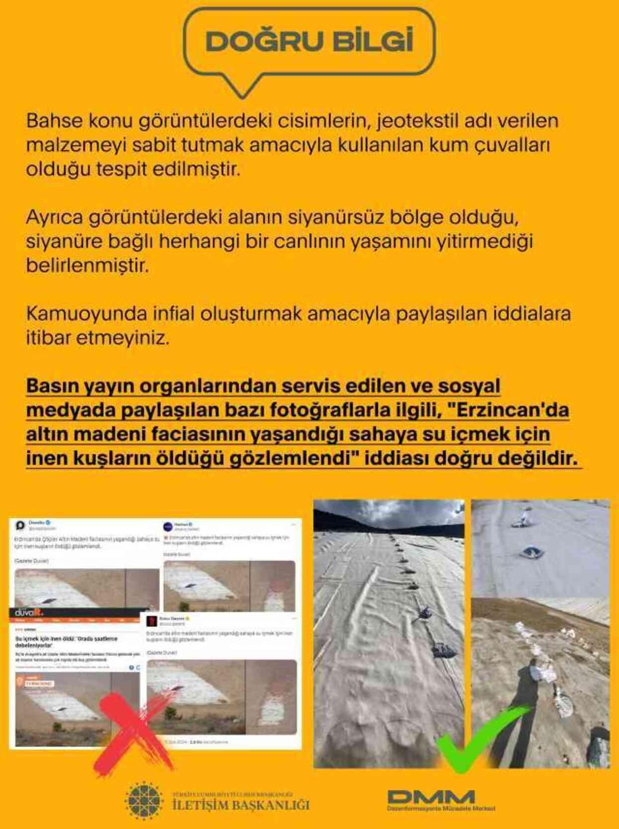 Dezenformasyonla Mücadele Merkezi 'İliç'teki siyanür havuzunda kuşlar ölüyor' iddiasını yalanladı Dezenformasyonla Mücadele Merkezi 'İliç'teki siyanür havuzunda kuşlar ölüyor' iddiasını yalanladı