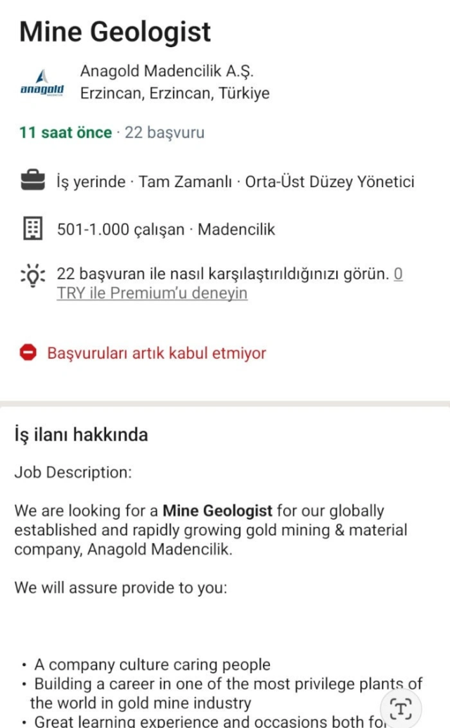 Erzincan'da toprak altındaki işçiler aranırken Anagold firması iş ilanı yayınladı