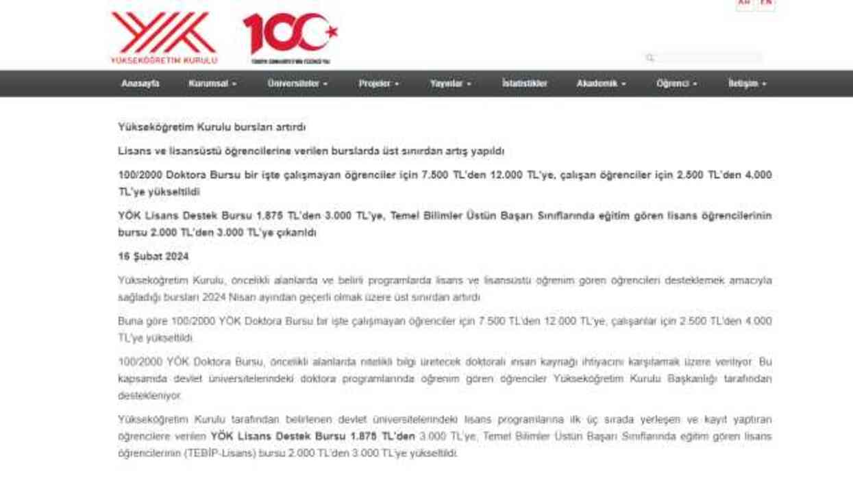 YÖK BURS BAŞVURUSU NE ZAMAN 2024? Burs başvuruları bitti mi? Burs ücretleri ne kadar oldu?