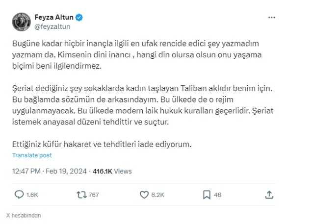 Feyza Altun ne dedi? Feyza Altun şeriat olayı nedir?