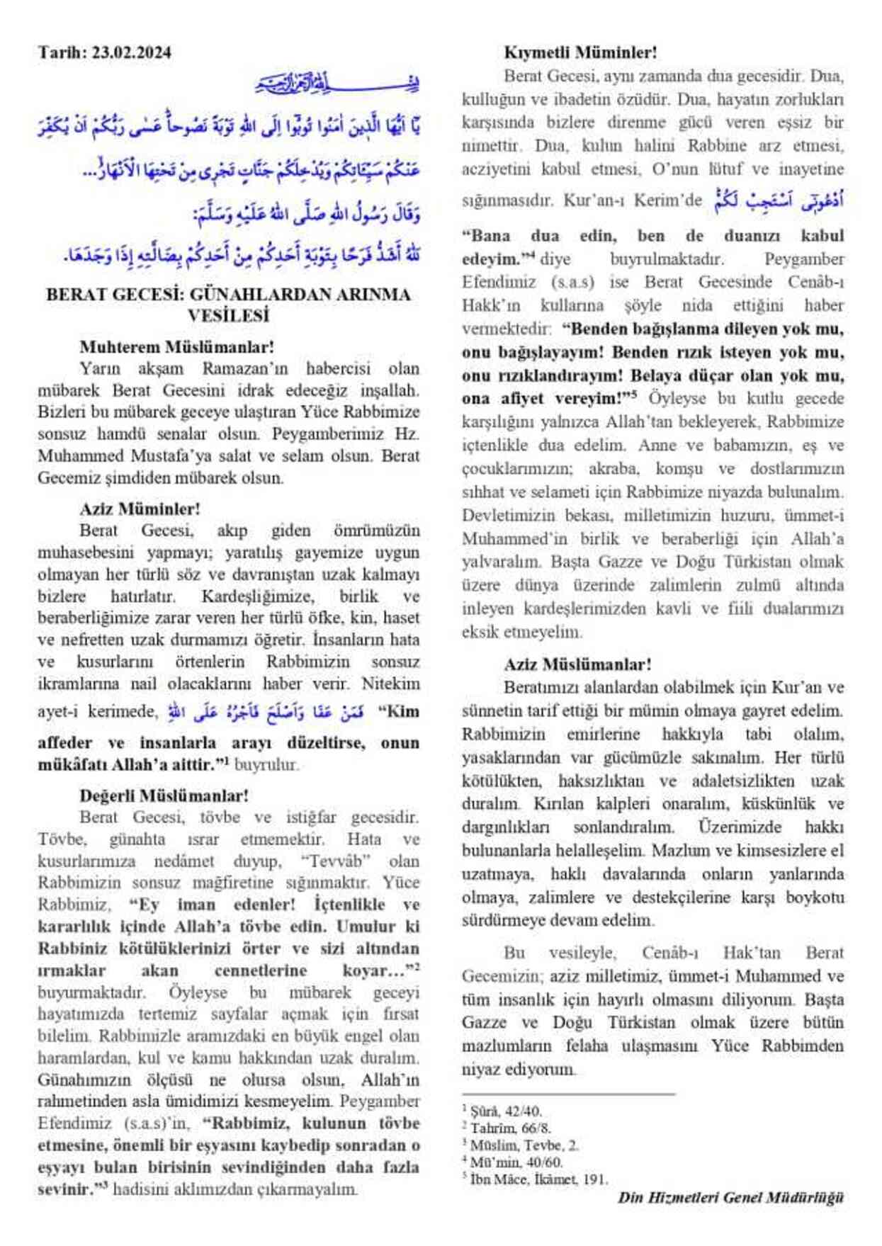 23 Şubat Cuma Hutbesi yayınlandı! 23 Şubat Cuma Hutbesi tam metni! Diyanet 23 Şubat Cuma Hutbesi!