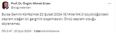 Prof. Dr. Ahmet Ercan: Gemlik'teki öncü deprem değil