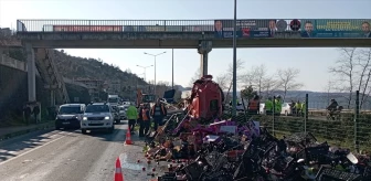Trabzon'da sebze yüklü tırın üst geçide çarpması sonucu sürücü hayatını kaybetti