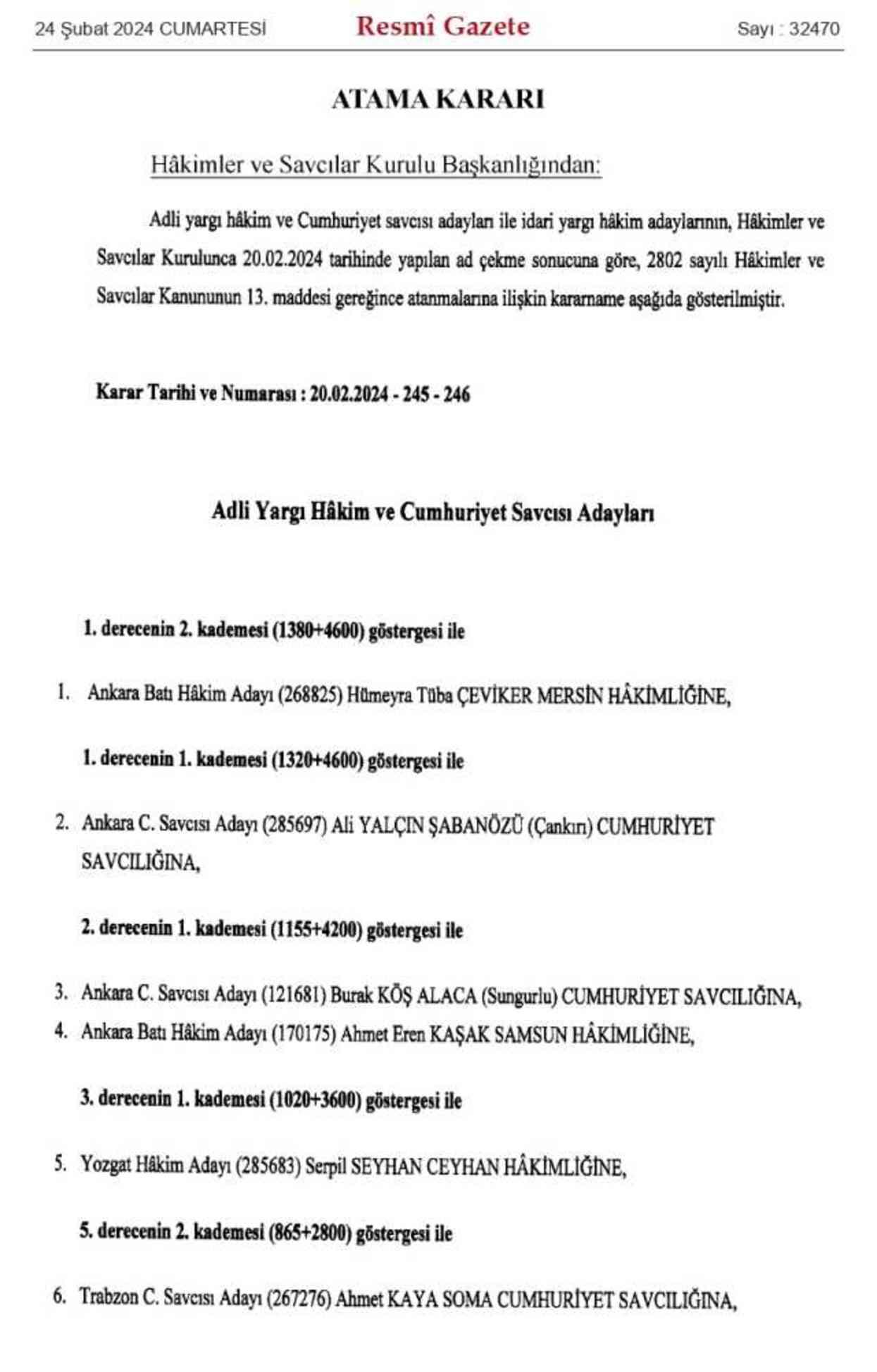 HSK atama kararnamesi 24 Şubat Cumartesi yayınlandı! Hakim ve Savcılar atama kararları PDF indir, OKU!