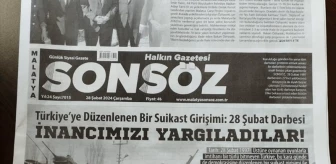 Malatya'nın ilk renkli gazetesi Sonsöz Gazetesi, 28 Şubat'ı protesto etmek için siyah-beyaz basıldı