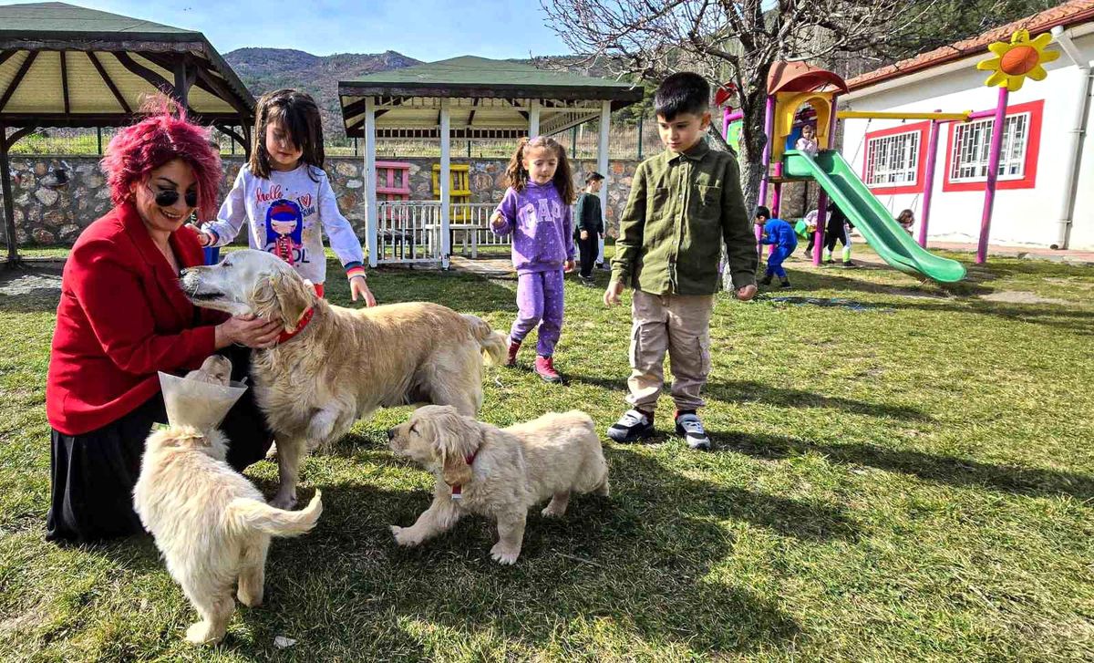 Engelli Köpek Boncuk ve Yavruları Okulun Maskotu Oldu