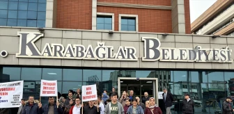 İmar planına itiraz eden TOKİ hak sahipleri Karabağlar Belediyesi önünde basın açıklaması yaptı