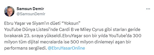 Ebru Yaşar, yeni şarkısı 'Yoksun' ile dünya müzik listesine giren tek Türk Şarkıcı oldu