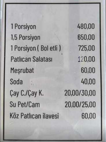 Bursa'da ünlü bir iskendercinin menüsü gündem oldu! 1 porsiyonu 725 liradan satıyorlar