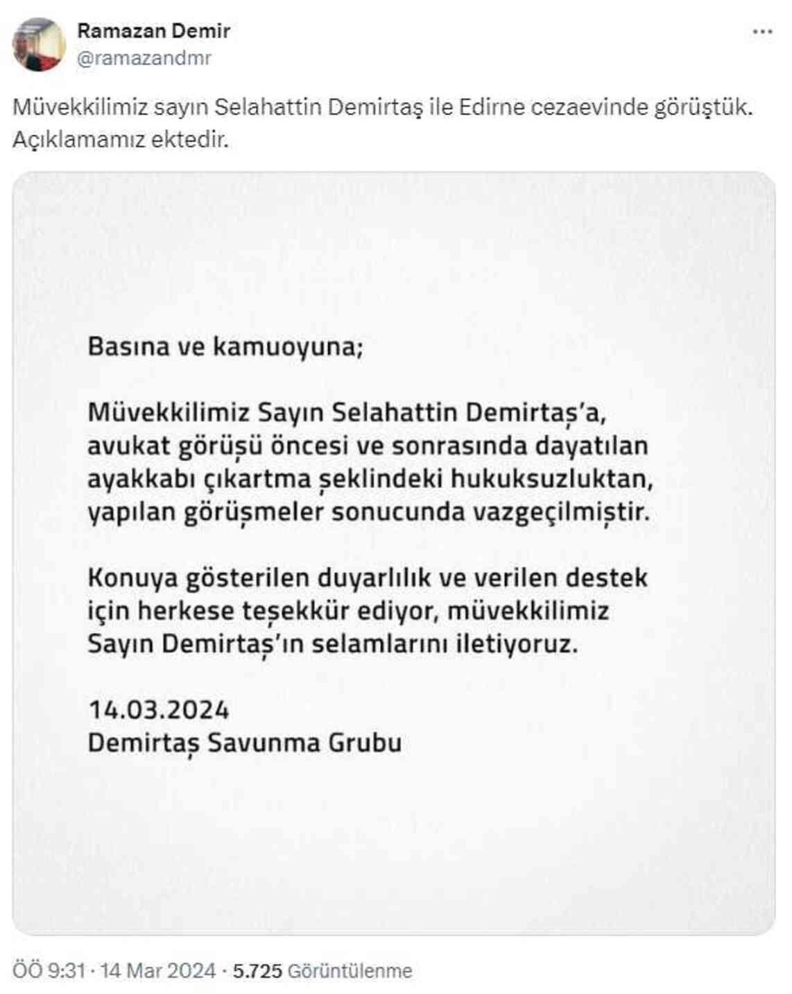 Selahattin Demirtaş'ı isyan ettiren 'üst arama' uygulamasından vazgeçildi