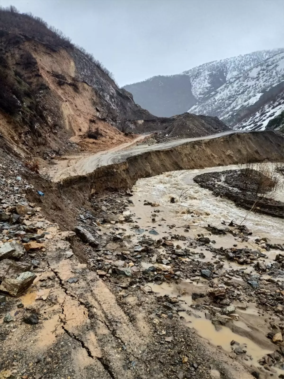 Şemdinli'de Sağanak Yağış Yolu Çökertti