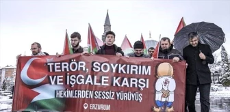 Sağlık çalışanları Erzurum'da İsrail saldırılarını protesto etti