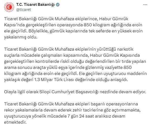 Habur Gümrük Kapısı'nda 850 kilogram uyuşturucu ele geçirildi
