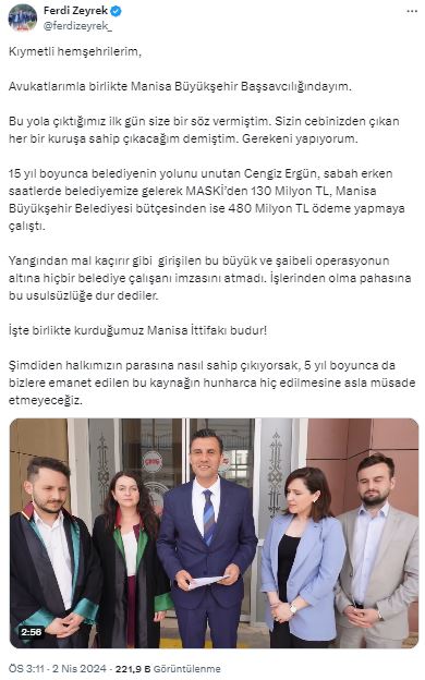 Manisa'nın yeni belediye başkanı Zeyrek: Cengiz Ergün belediye bütçesinden 610 milyon ödeme yapmaya çalıştı