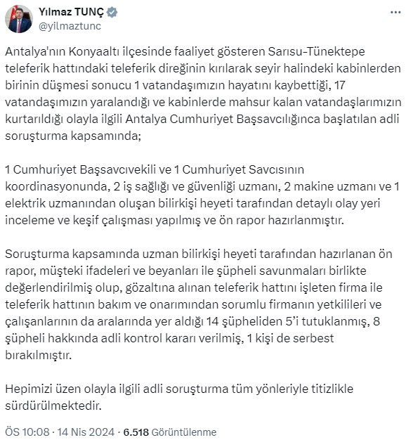 Antalya'daki teleferik kazasına ilişkin Kepez Belediye Başkanı Mesut Kocagöz ve 4 kişi tutuklandı