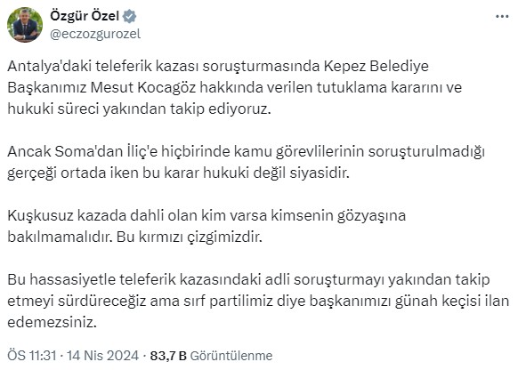 CHP lideri Özel'den Mesut Kocagöz'ün tutuklanmasıyla ilgili ilk açıklama: Sırf partilimiz diye başkanımızı günah keçisi ilan edemezsiniz