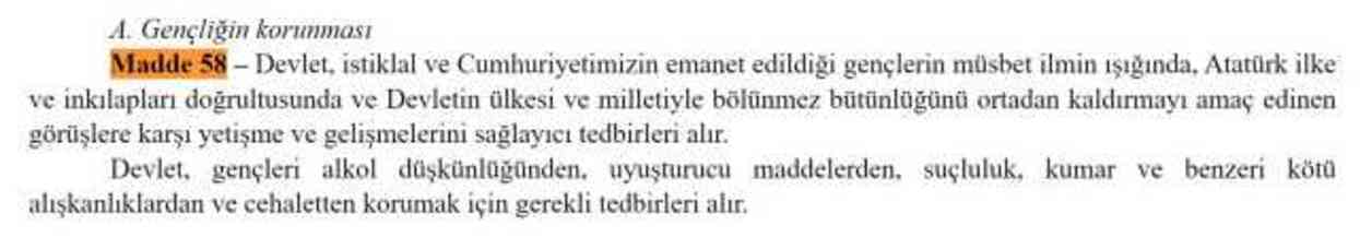 Anayasanın 58. maddesi nedir? (Gençliğin Korunması) Anayasa madde 58 konusu ne?