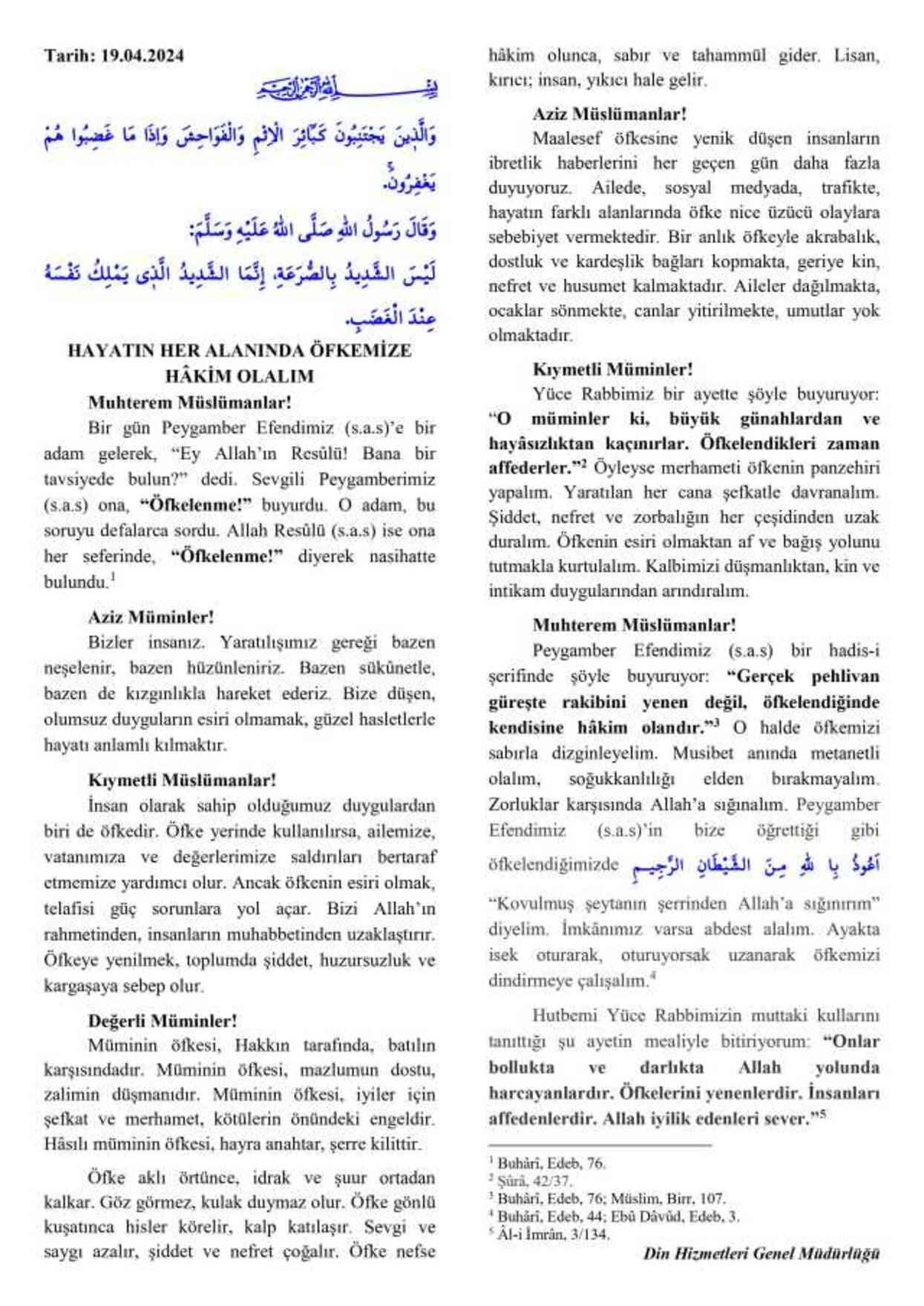 19 Nisan Cuma Hutbesi yayınlandı! 19 Nisan Cuma Hutbesi tam metni!