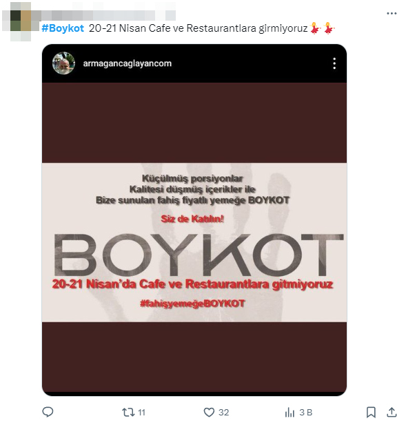 Sosyal medyada boykot çağrısı: Cumartesi-pazar kafe ve restoranlara gitmeyin