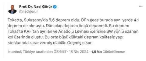 Naci Görür deprem uyarısı! Tokat depremi İstanbul depremini tetikler mi?