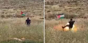 Filistin bayrağını tekmelerken bubi tuzağına yakalandı