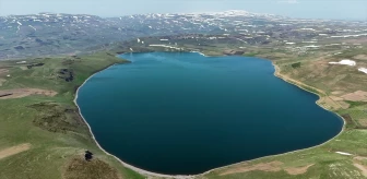 Kars'ın Susuz ilçesinde Aygır Gölü'nde buzlar çözüldü