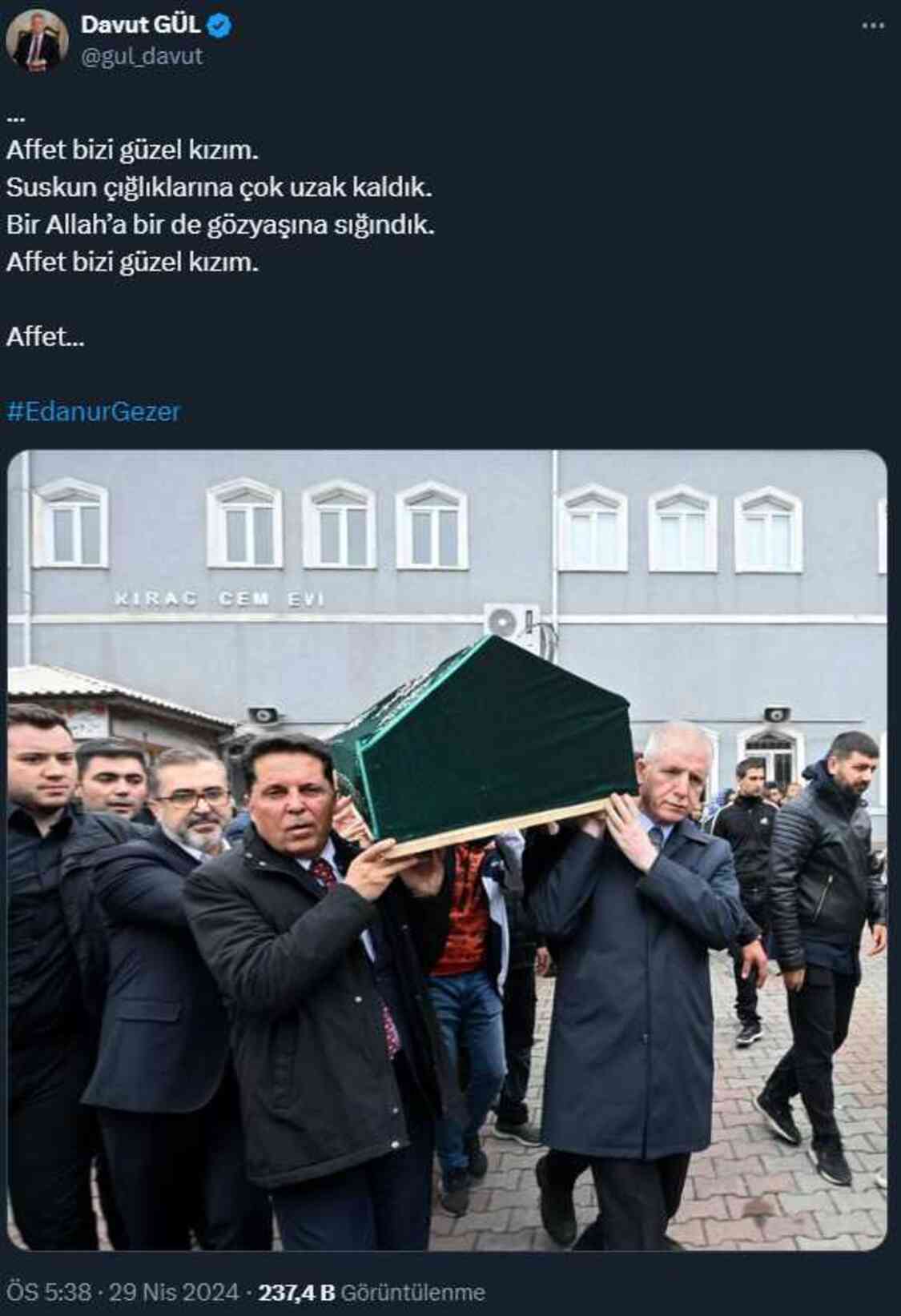 Su birikintisine düşerek hayatını kaybeden Edanur Gezer için cenaze töreni düzenlendi
