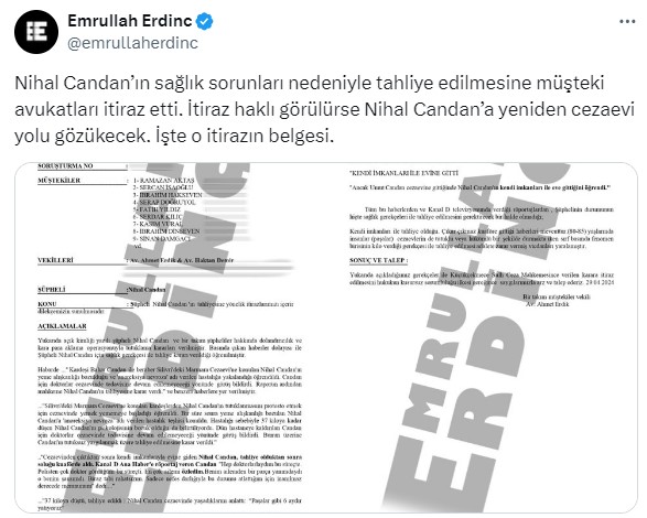 Nihal Candan'ın tahliyesine müşteki avukatlarından itiraz